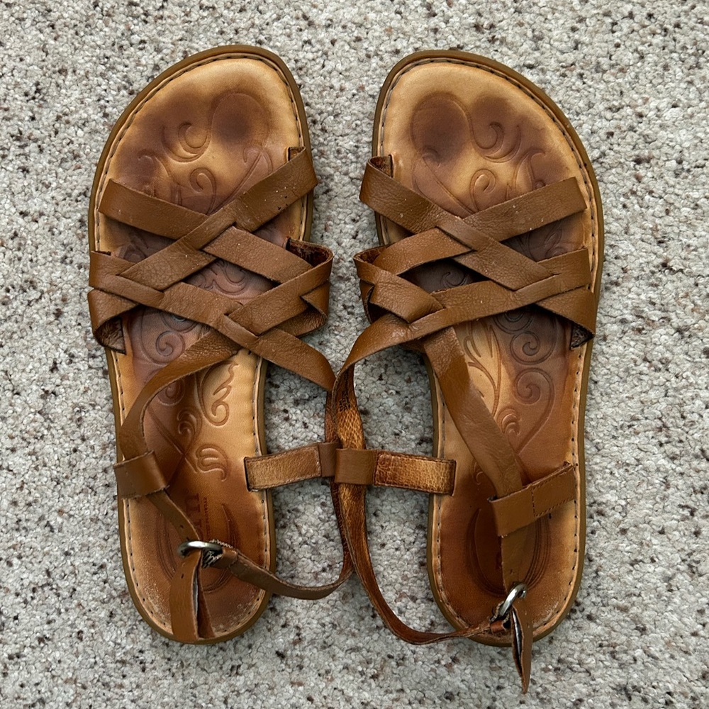 Born Tan Leather Crisscross Sandals
